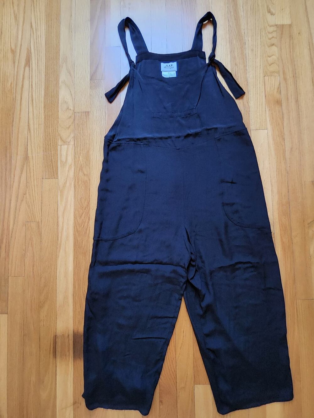 FLAX Jeanne Engelhart Jumpsuit L Black Rayon Overalls Lagenlook Lithuania